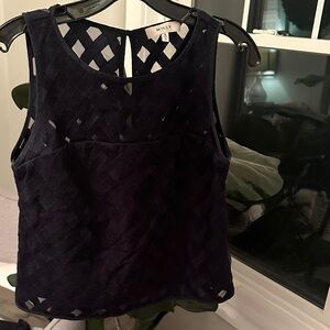 Milly Silk Dark Navy Lattice Detail Sleeveless Top Women’s Size Small